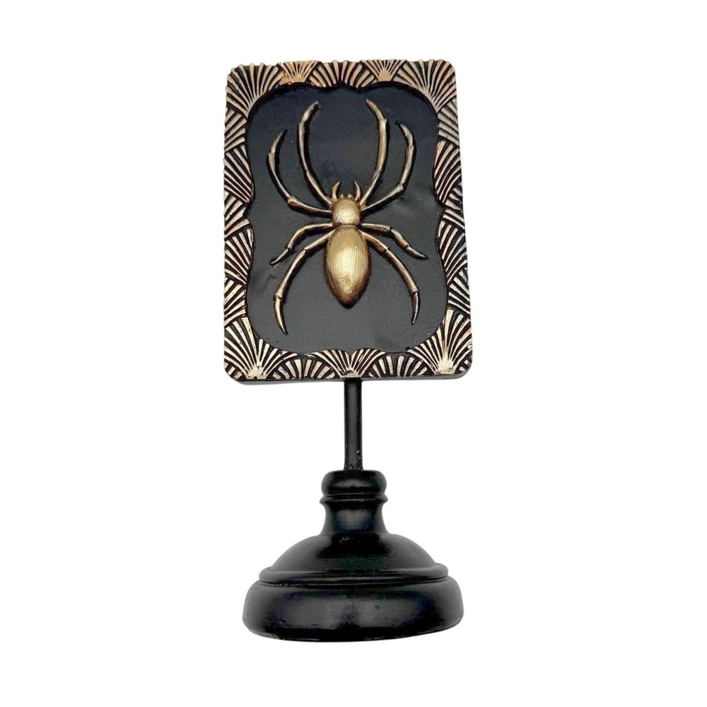 Art Deco Style Spider Decor Black Gold Wood Gothic Dark Academia 9" Orb Weaver
